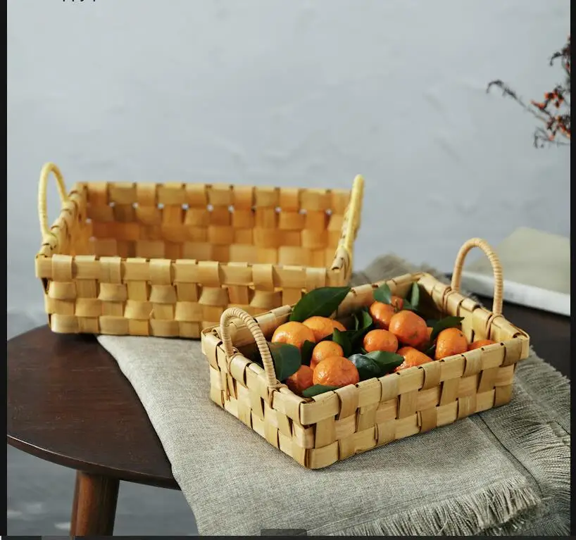 Food Snacks With Fiber - ตะกร้าเก็บของทอจากไม้ ตะกร้าผลไม้ทรงสี่เหลี่ยม ตะกร้าขนมปัง ถาดเก็บของจิปาถะ อุปกรณ์จัดเก็บ ถาดจัดระเบียบ