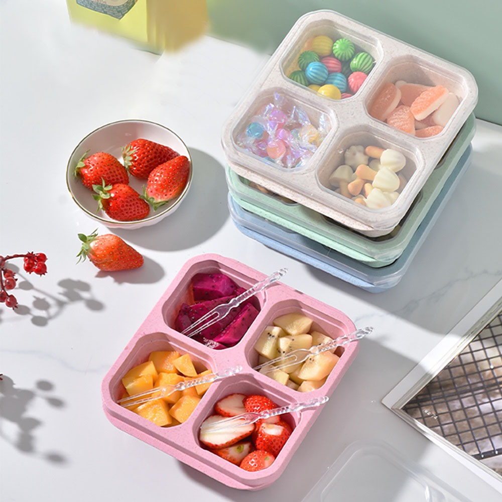 Food Snacks Candy - กล่องใส่อาหารแบบใช้ซ้ำได้ 1 ชิ้น ทำจากฟางข้าวสาลี มี 4