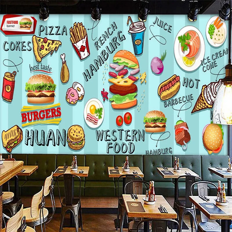 Food Snacks With Fiber - วอลล์เปเปอร์ 3D แบบกำหนดเอง วาดด้วยมือ ร้านอาหารฟาสต์ฟู้ดฮัมบูร์ก ร้านขายขนม