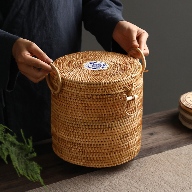 Food Snacks That Are Green - Handwoven ชาหวายเก็บกล่องสีเขียวชาถุงชา Puer ชาแคดดี้ขนมขบเคี้ยวกระป๋องอาหาร Kongfu Teaset