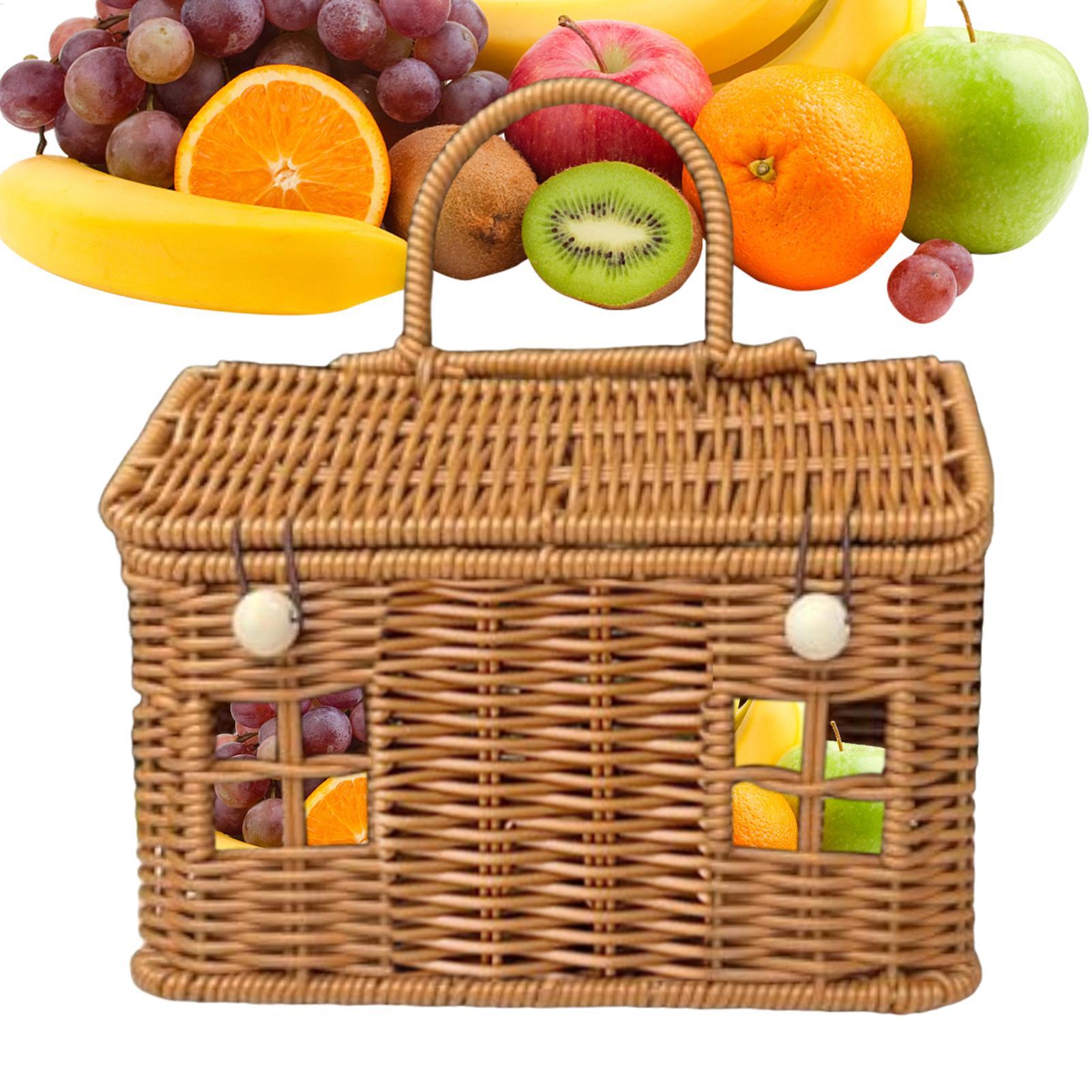 Food Snacks With Fiber - ตะกร้าหวายทรงบ้านสไตล์วินเทจ ของตกแต่งบ้าน ตะกร้าหวายมีฝาปิด สำหรับจัดเก็บของเล่น เครื่องใช้ในห้องน้ำ ขนม