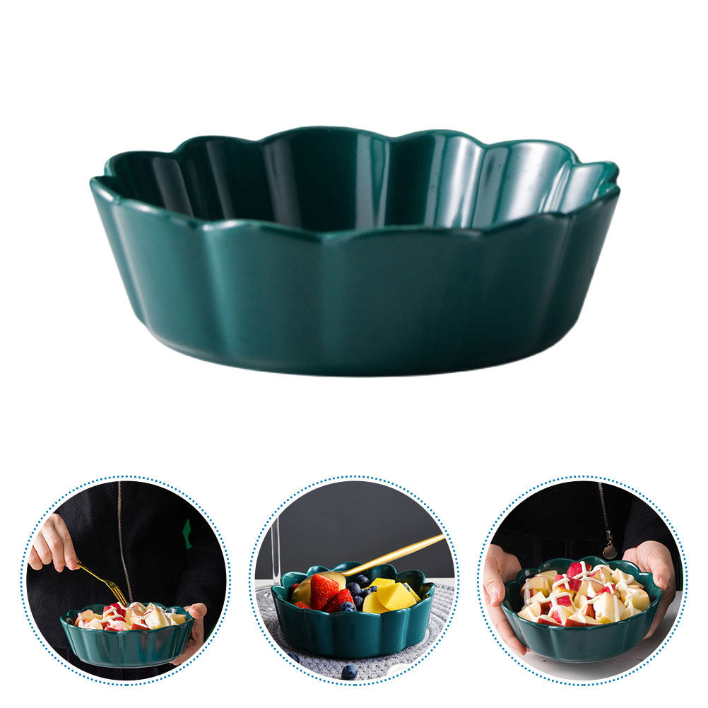 Food Snacks That Are Green - ชามเซรามิกขอบลายดอกไม้ 1 ชิ้น สำหรับใส่สลัด ผลไม้ ขนมหวาน