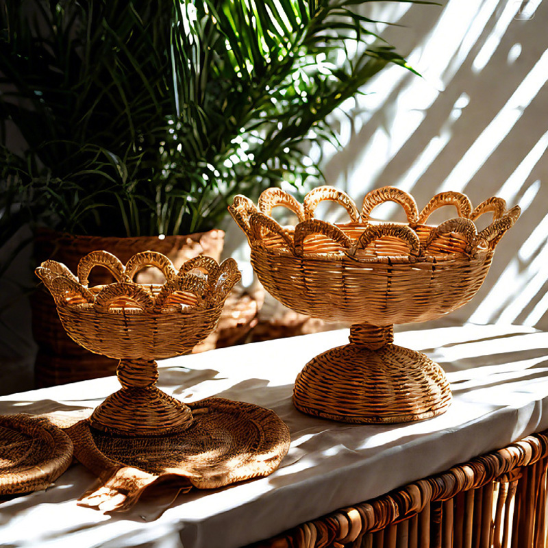 Food Snacks With Fiber - หวายแท่นชามผลไม้ High End Home Decor ตะกร้าเสิร์ฟจานขนมถาดขนมสําหรับห้องนั่งเล่นห้องครัวเคาน์เตอร์จอแสดงผล