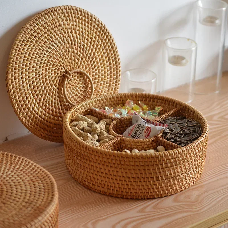 Food Snacks With Fiber - กล่องหวายธรรมชาติ 5 ช่อง ตะกร้าสานมือสำหรับใส่ขนม ถั่ว ของว่าง