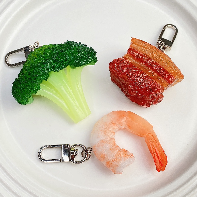 Food Zinc - จําลองอาหารพวงกุญแจตุ๋นหมู Broccoli ซี่โครง Key CHAIN Pvc