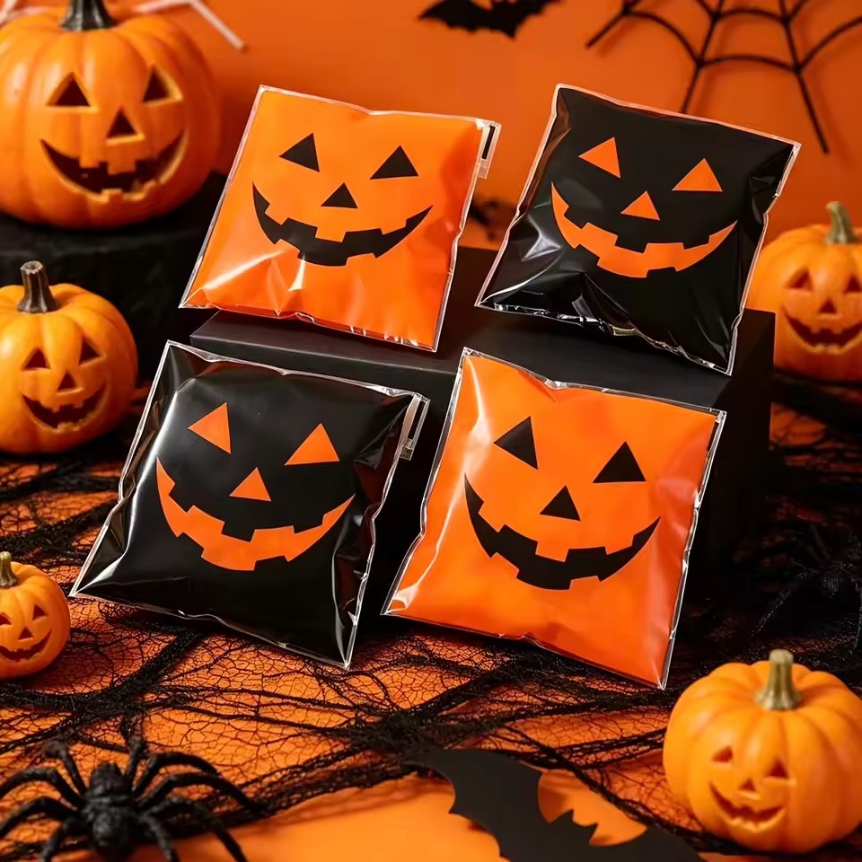ถุงขนมฮาโลวีนสีดำส้มลายฟักทอง  - Food Snacks Candy บทวิจารณ์และราคา