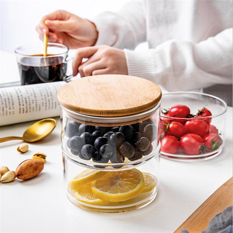 ชามแก้วขนาดเล็กพร้อมฝาปิดไม้ไผ - Baby Food Snacks Yogurt บทวิจารณ์และราคา